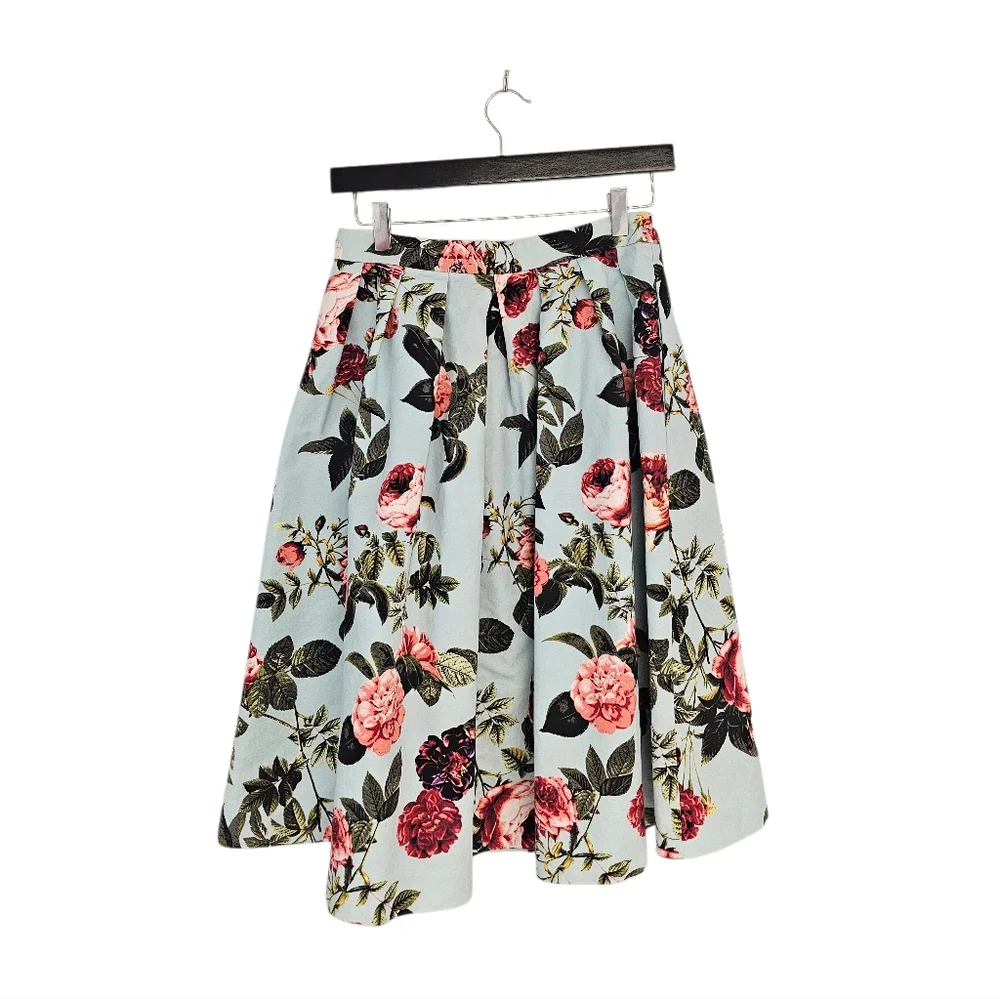 Cece Midi Floral‎ A-Line Midi Blue Skirt 4 Preowned